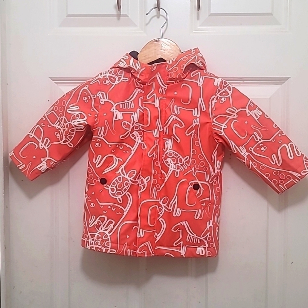 iXtreme Raincoat Kids 12M Orange Animal Print Hooded Full Zip Windbreaker Jacket